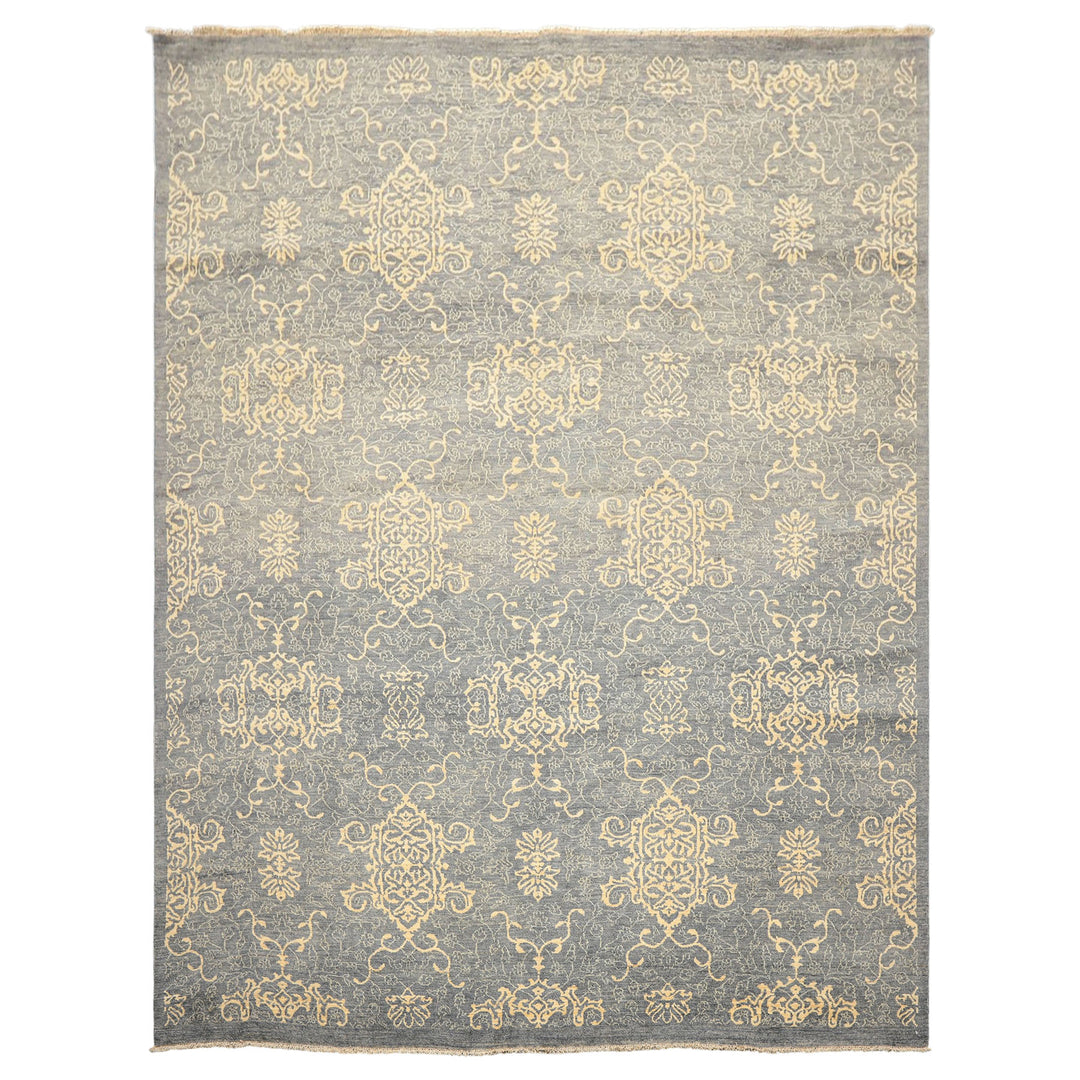 8x10 Gray, Ivory, Color Hand Knotted Peshawar Wool Transitional Oriental Rug
