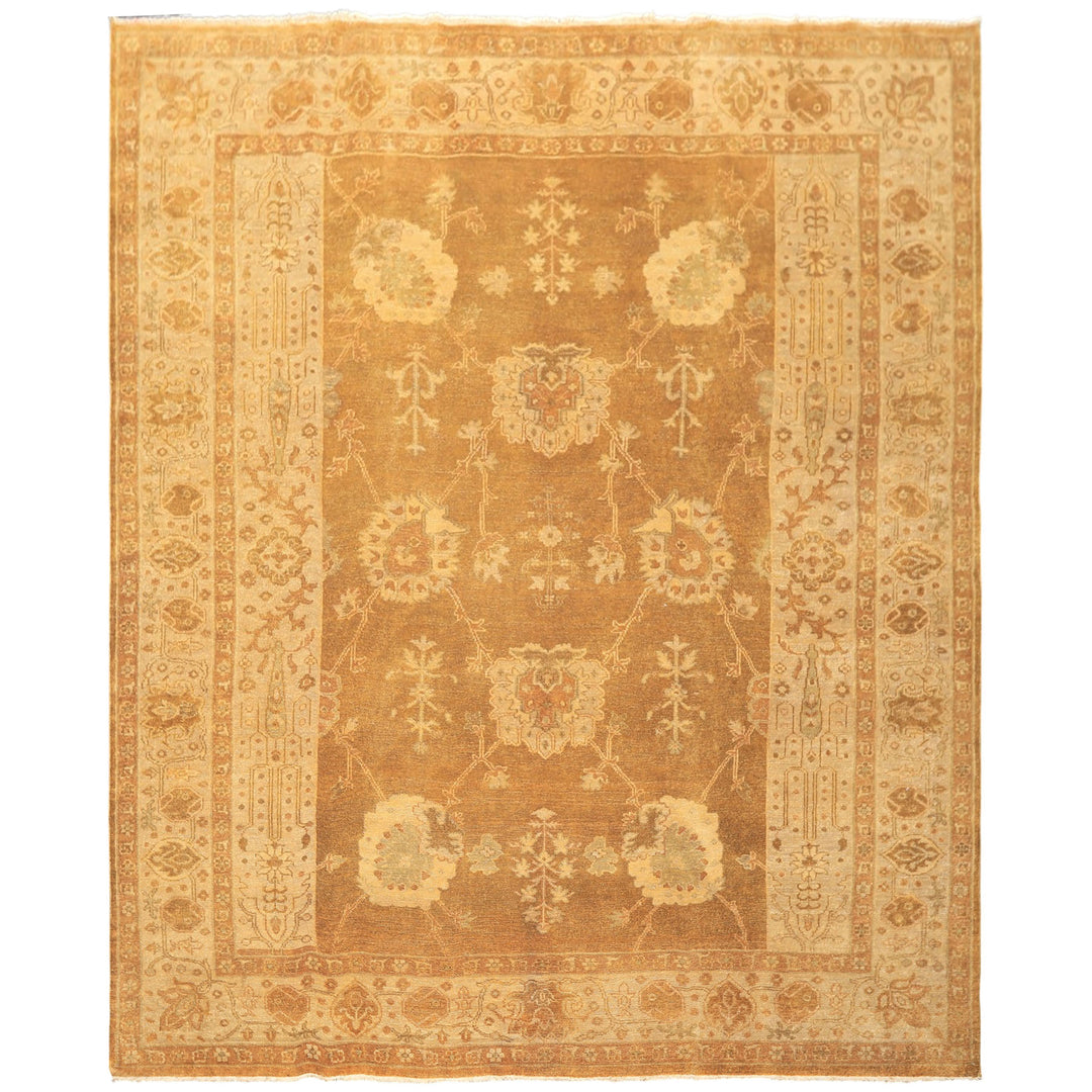 8x10 Antique Gold, Beige, Gray Color Hand Knotted Oushak Wool Transitional Oriental Rug