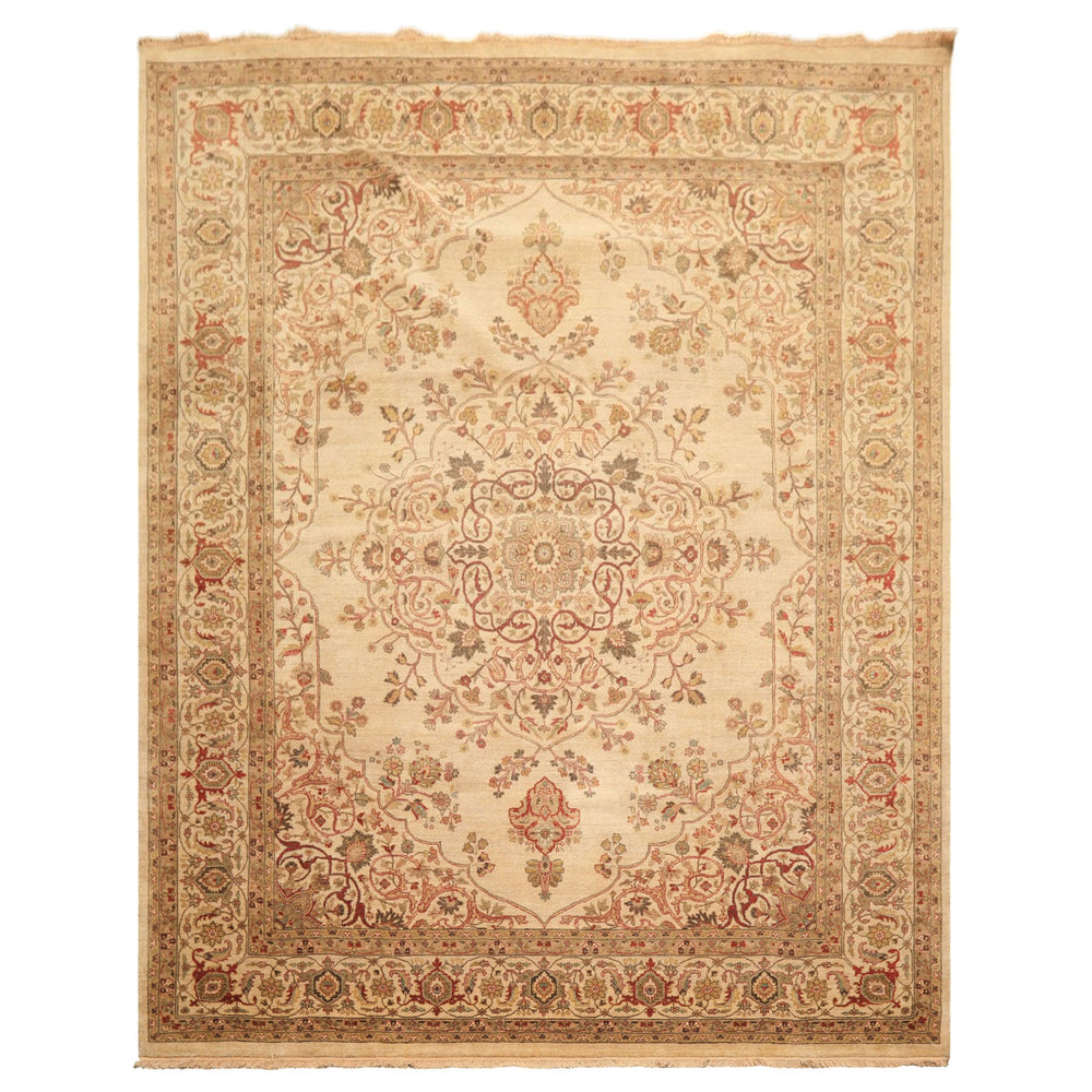 8x10 Beige, Moss, Rust Color Hand Knotted Agra Wool Traditional Oriental Rug