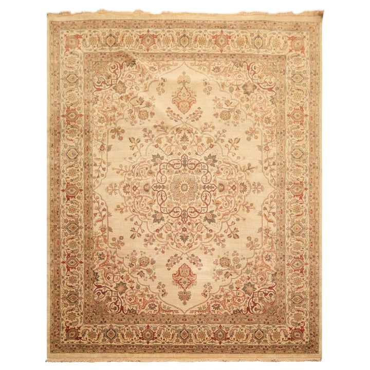 8x10 Beige, Moss, Rust Color Hand Knotted Agra Wool Traditional Oriental Rug