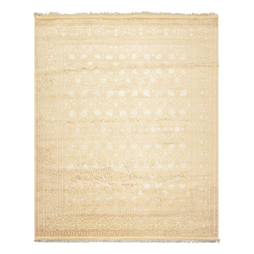 8x10 Ivory, Beige, Color Hand Knotted Tibetan Wool & Silk Transitional Oriental Rug