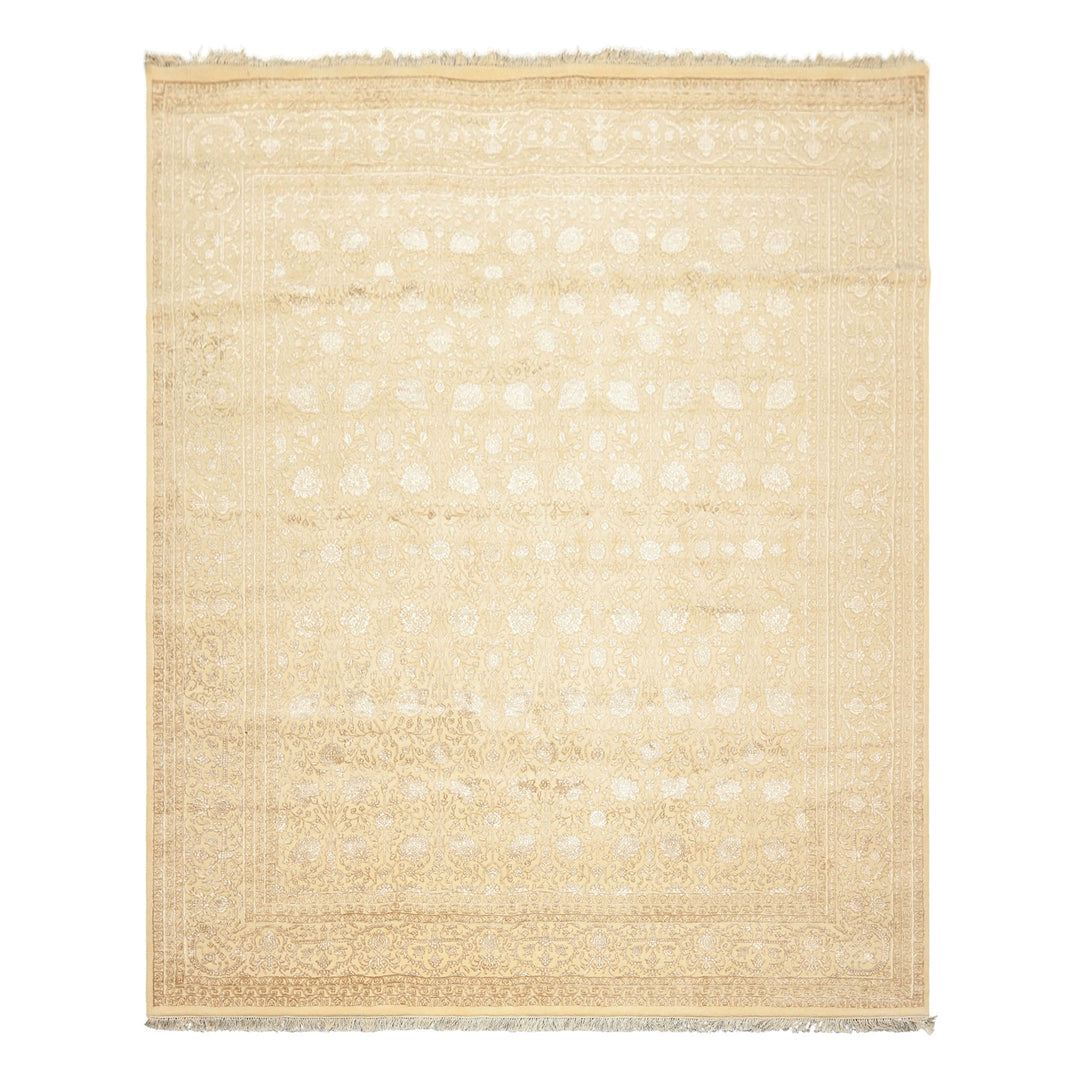 8x10 Ivory, Beige, Color Hand Knotted Tibetan Wool &amp; Silk Transitional Oriental Rug