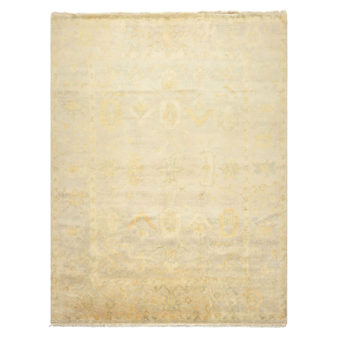 8x10 Gray, Blue, Gold Color Hand Knotted Oushak New Zealand Wool Transitional Oriental Rug