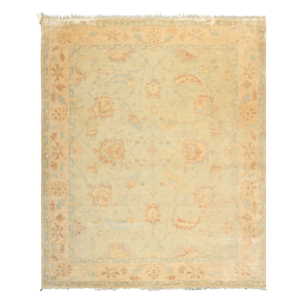 8x10 Beige, Gray, Blue Color Hand Knotted Oushak New Zealand Wool Transitional Oriental Rug