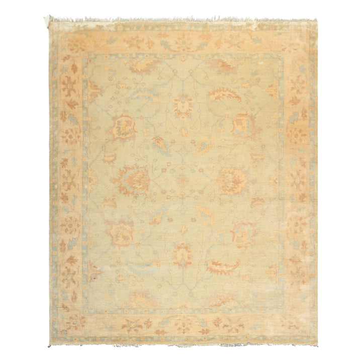 8x10 Beige, Gray, Blue Color Hand Knotted Oushak New Zealand Wool Transitional Oriental Rug