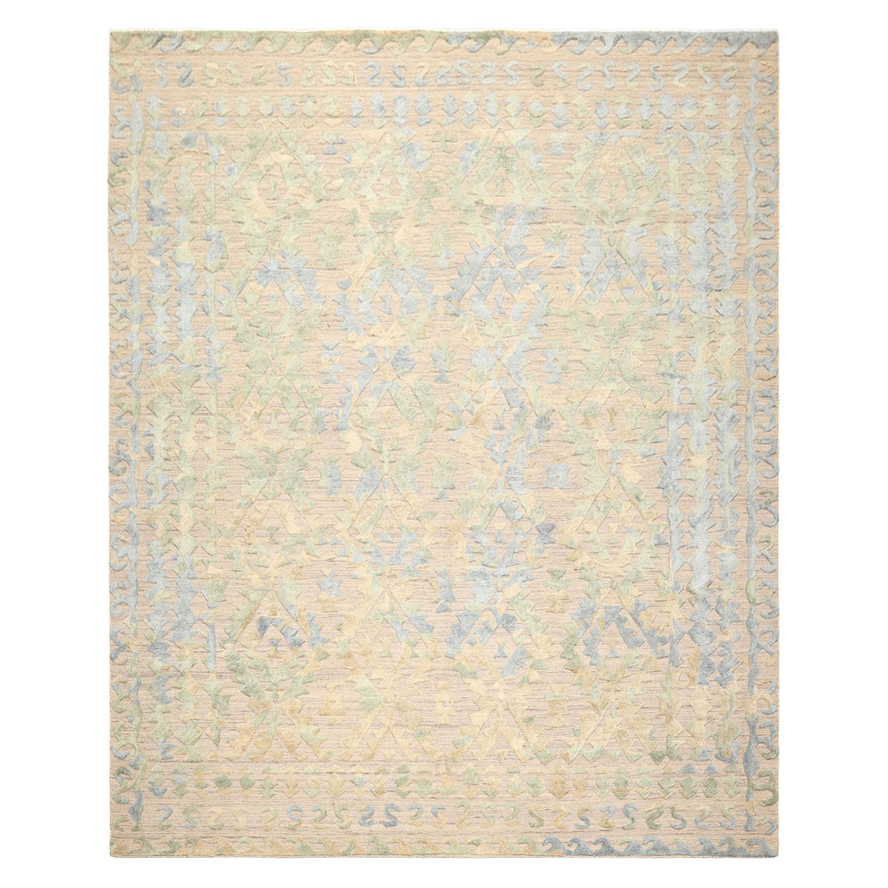 8x10 Taupe, Green, Blue Color Hand Knotted Soumak Wool Modern & Contemporary Oriental Rug
