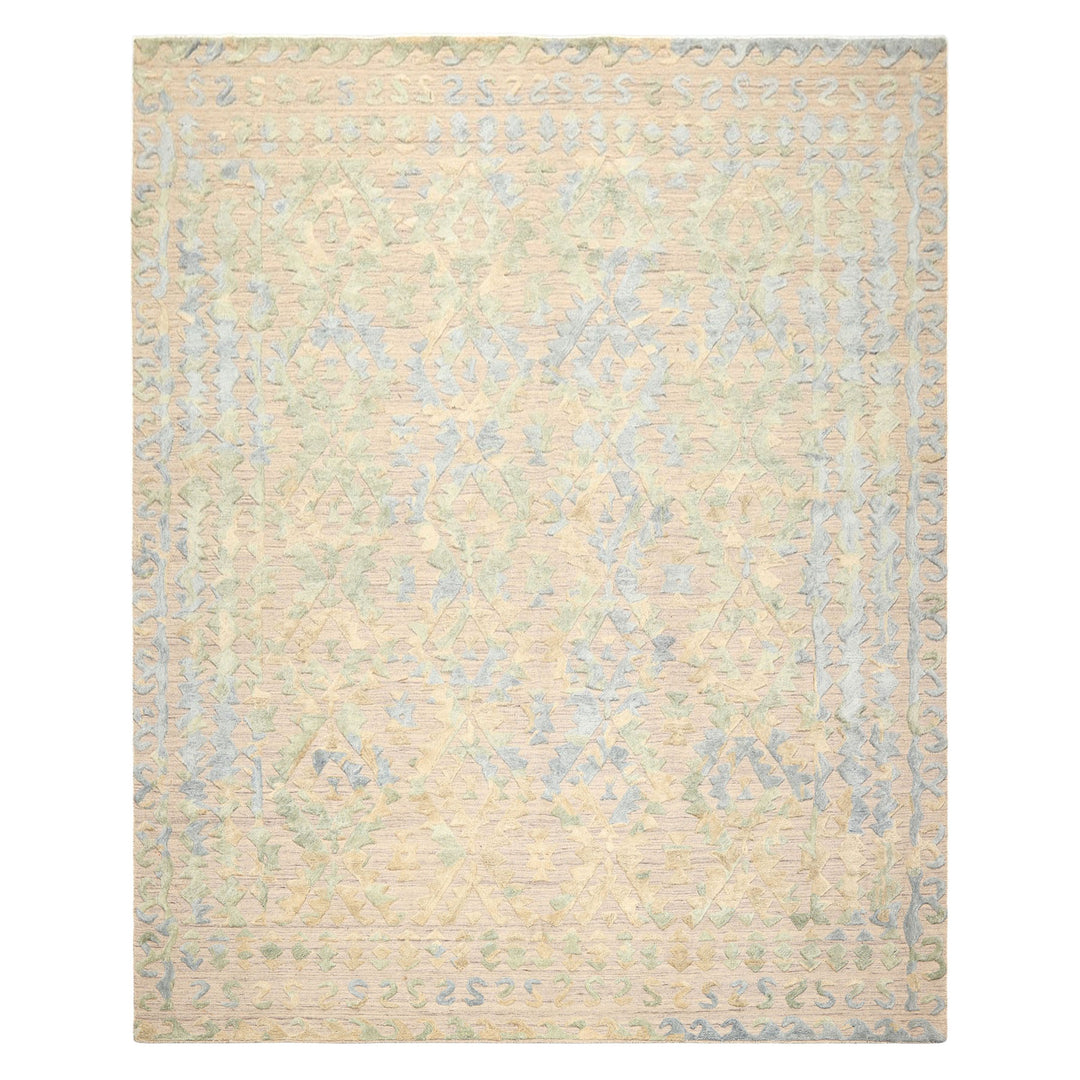 8x10 Taupe, Green, Blue Color Hand Knotted Soumak Wool Modern &amp; Contemporary Oriental Rug