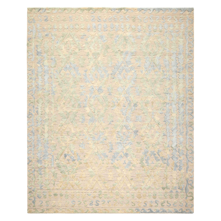 8x10 Taupe, Green, Blue Color Hand Knotted Soumak Wool Modern &amp; Contemporary Oriental Rug