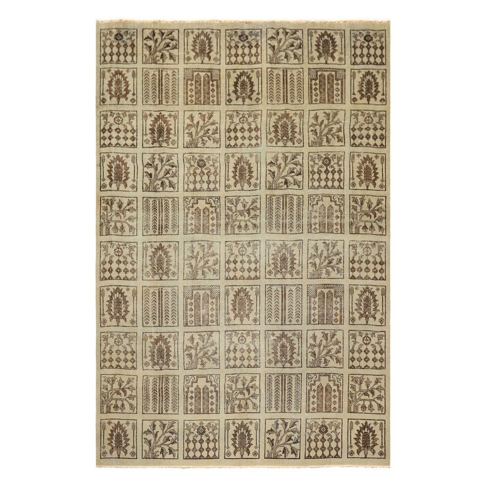7x11 Gray, Moss, Chocolate Color Hand Knotted Distress Wool Transitional Oriental Rug