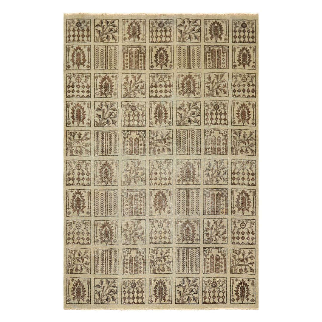 7x11 Gray, Moss, Chocolate Color Hand Knotted Distress Wool Transitional Oriental Rug