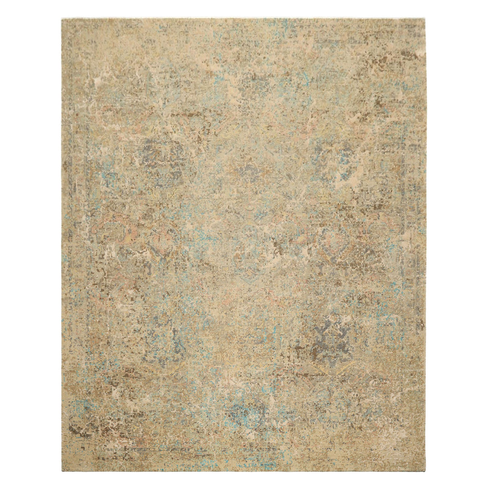 8x10 Beige, Turquoise, Gray Color Hand Knotted Sherpa Wool & Silk Modern & Contemporary Oriental Rug