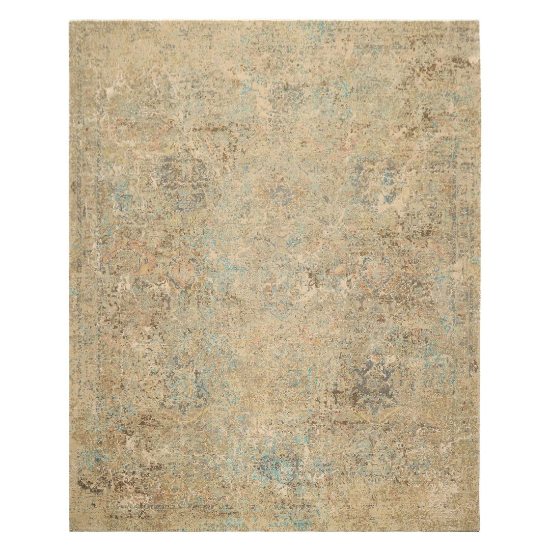 8x10 Beige, Turquoise, Gray Color Hand Knotted Sherpa Wool &amp; Silk Modern &amp; Contemporary Oriental Rug