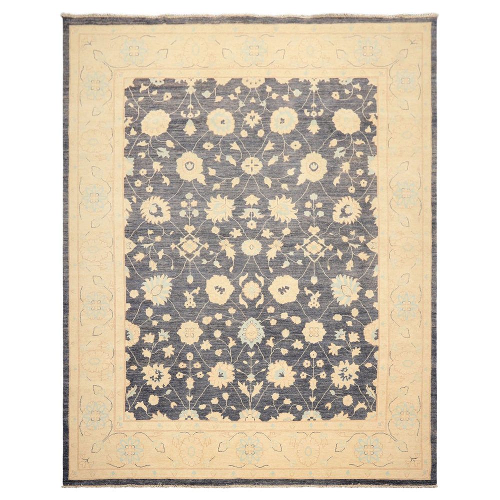 8x10 Denim, Ivory, Aqua Color Hand Knotted Peshawar Wool Traditional Oriental Rug