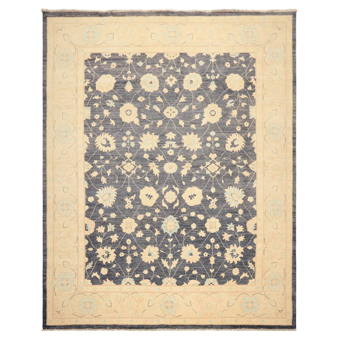8x10 Denim, Ivory, Aqua Color Hand Knotted Peshawar Wool Traditional Oriental Rug