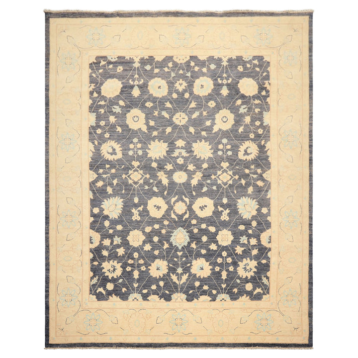 8x10 Denim, Ivory, Aqua Color Hand Knotted Peshawar Wool Traditional Oriental Rug