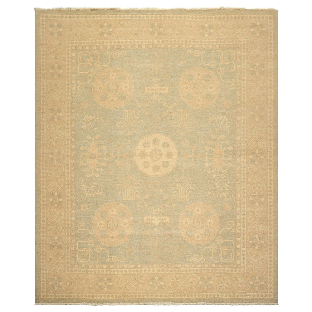 8x10 Mint, Tan, Beige Color Hand Knotted Khotan Wool Transitional Oriental Rug