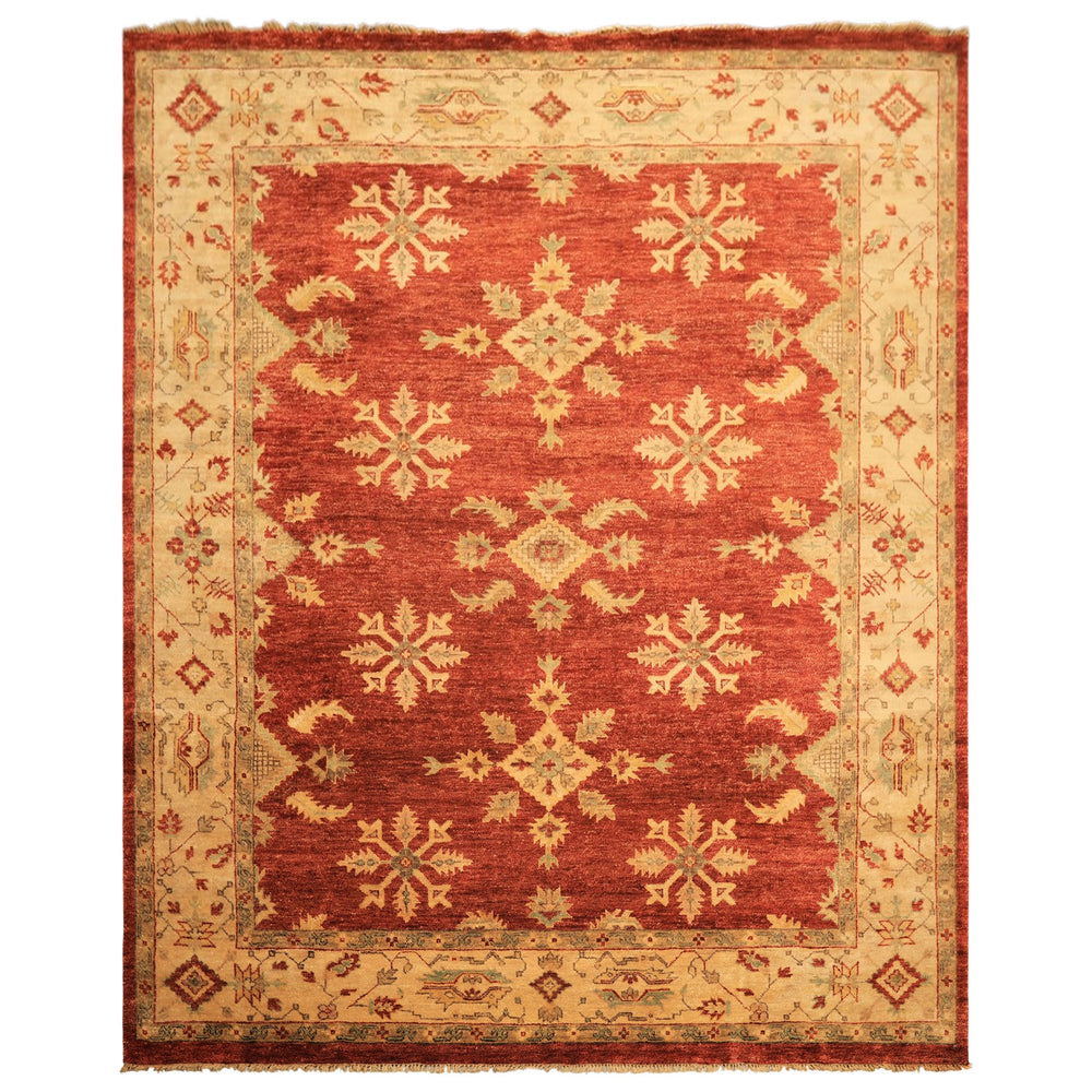8x10 Burnt Orange, Beige, Light Gold Color Hand Knotted Oushak Wool Traditional Oriental Rug