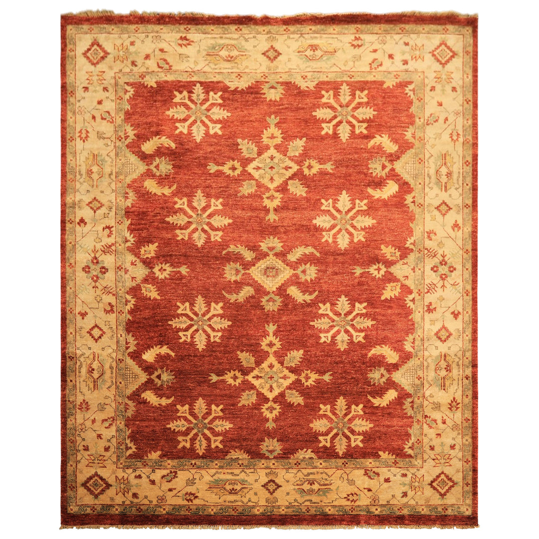 8x10 Burnt Orange, Beige, Light Gold Color Hand Knotted Oushak Wool Traditional Oriental Rug