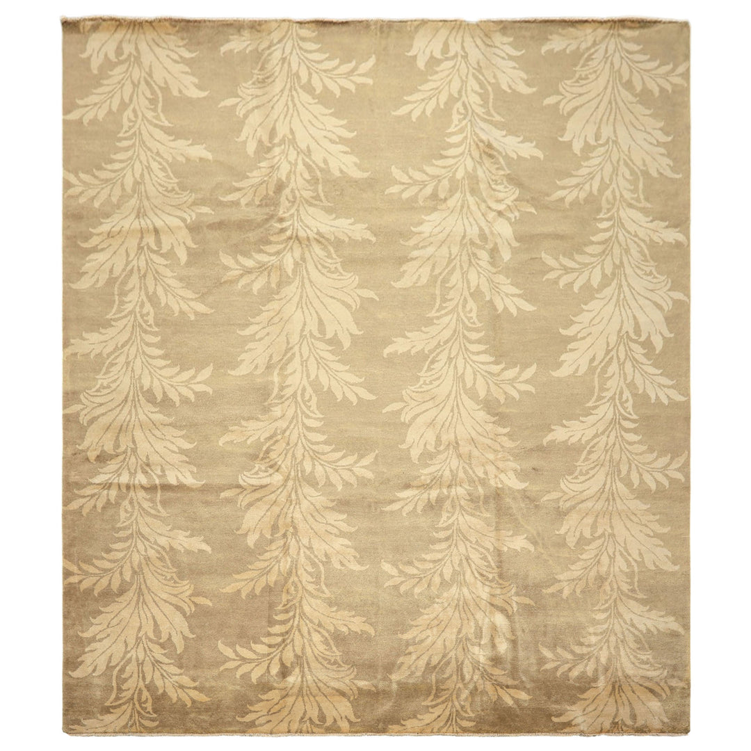 8x10 Moss, Beige, Color Hand Knotted Tibetan Wool Transitional Oriental Rug