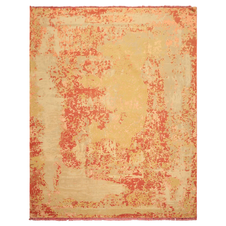 8x10 Gold, Sage, Burnt Orange Color Hand Knotted Sherpa Wool &amp; Bamboo Silk Modern &amp; Contemporay Oriental Rug