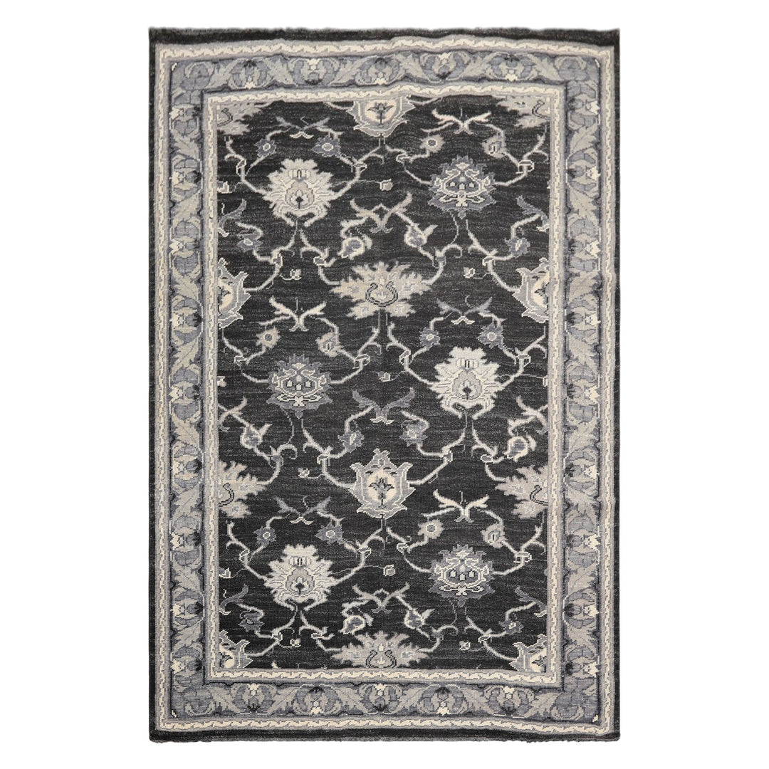 6x9 Charcoal, Gray, Graphite Color Hand Knotted Oushak Wool Traditional Oriental Rug
