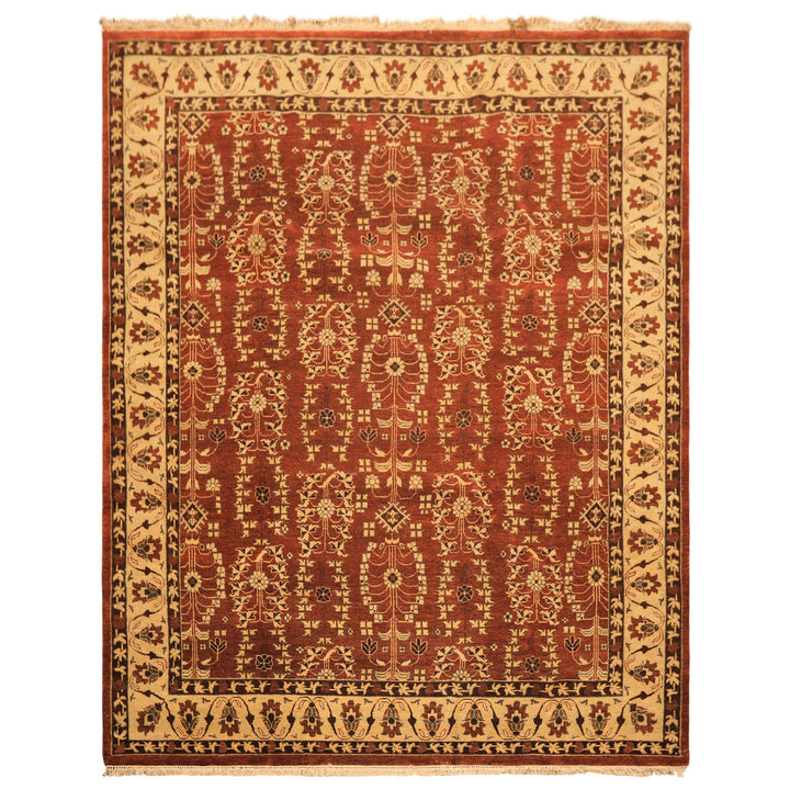 8x10 Rust, Beige, Light Gold Color Hand Knotted Agra Wool Traditional Oriental Rug