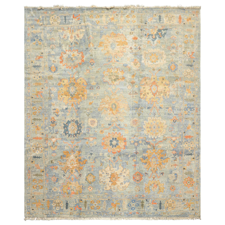 8x10 Blue, Aqua, Gold Color Hand Knotted Oushak Wool Modern &amp; Contemporay Oriental Rug