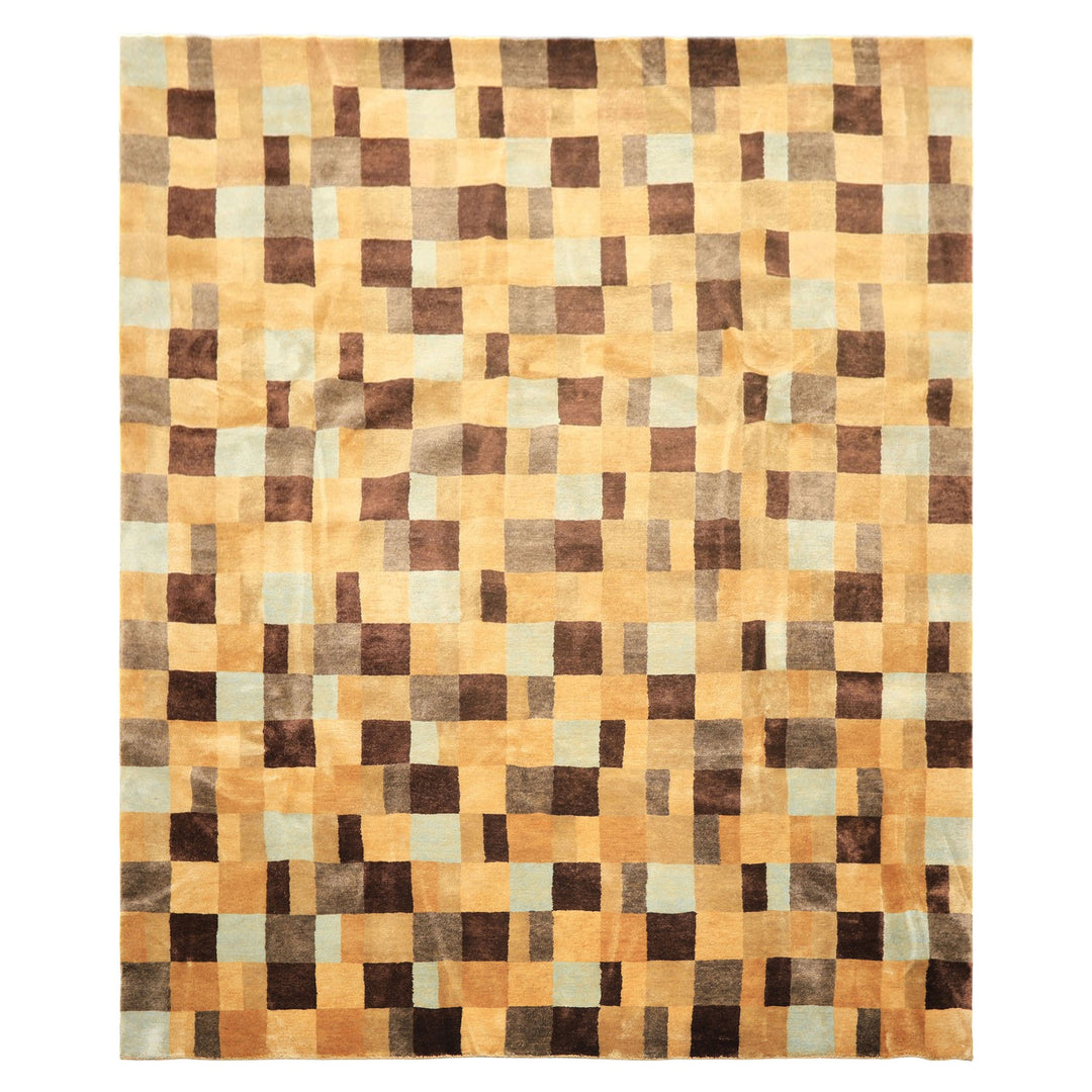 8x10 Gold, Chocolate, Aqua Color Hand Knotted Tibetan New Zealand Wool Modern &amp; Contemporay Oriental Rug