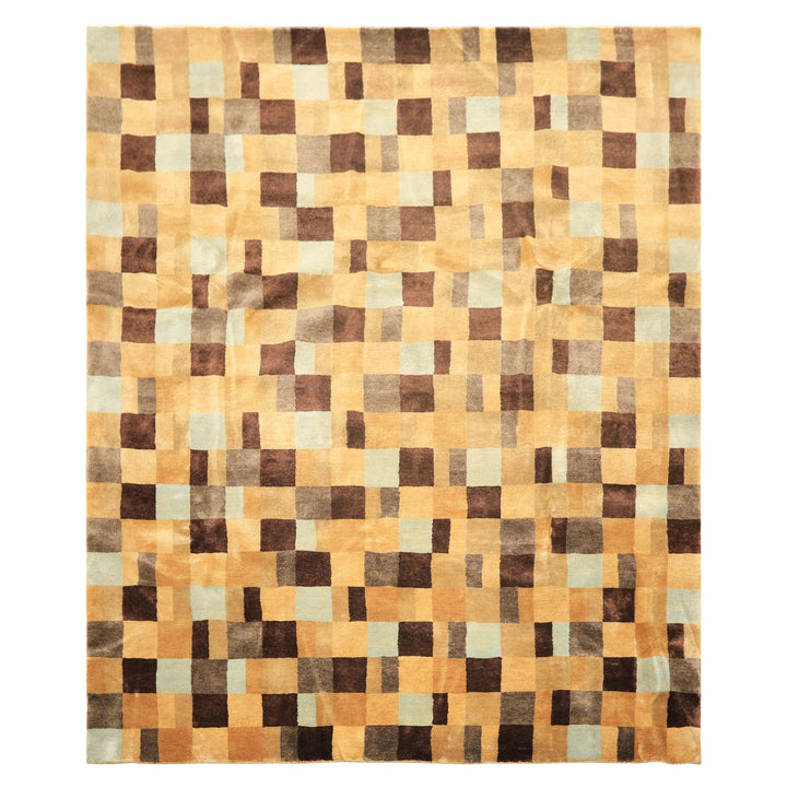 8x10 Gold, Chocolate, Aqua Color Hand Knotted Tibetan New Zealand Wool Modern &amp; Contemporay Oriental Rug