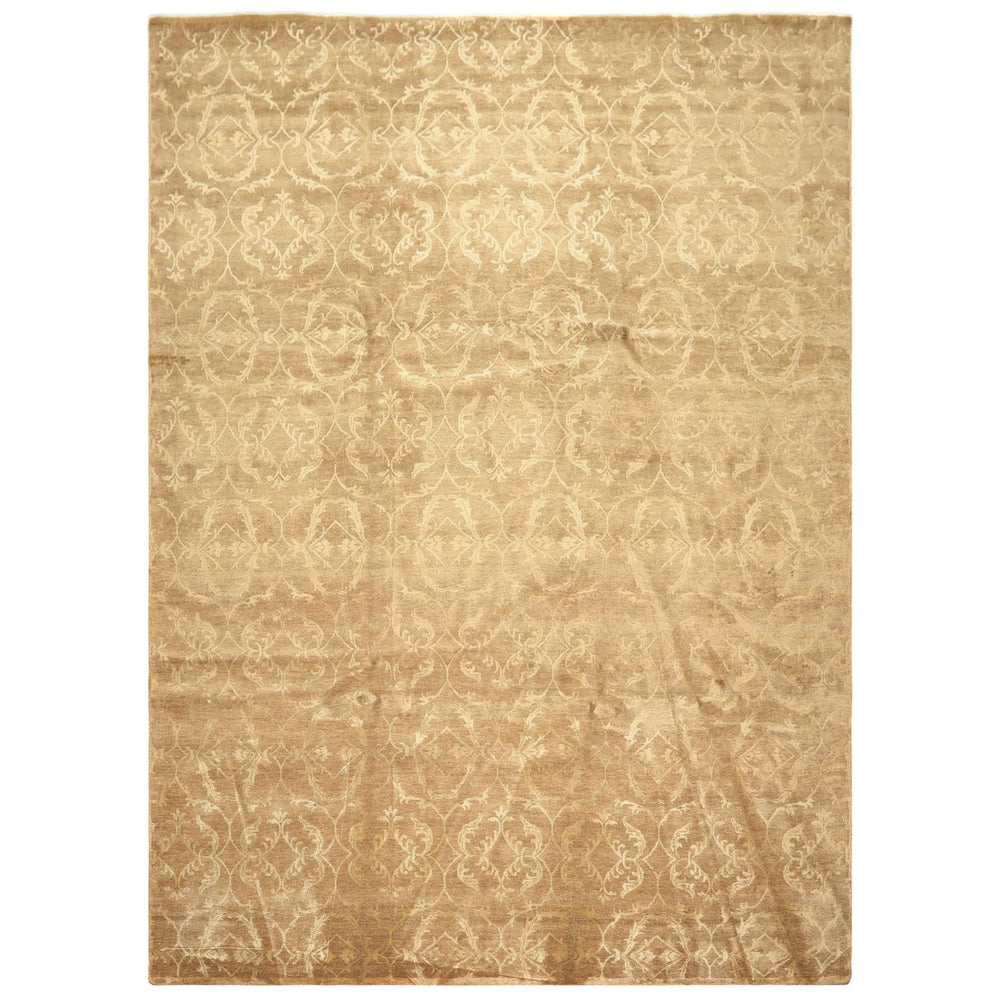 9x12 Moss, Beige, Color Hand Knotted Tibetan Wool & Bamboo Silk Transitional Oriental Rug