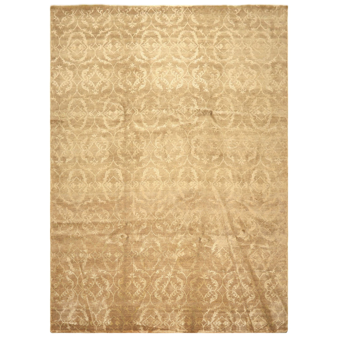 9x12 Moss, Beige, Color Hand Knotted Tibetan Wool &amp; Bamboo Silk Transitional Oriental Rug