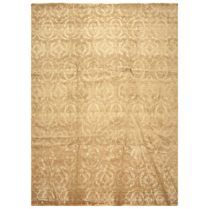 9x12 Moss, Beige, Color Hand Knotted Tibetan Wool &amp; Bamboo Silk Transitional Oriental Rug