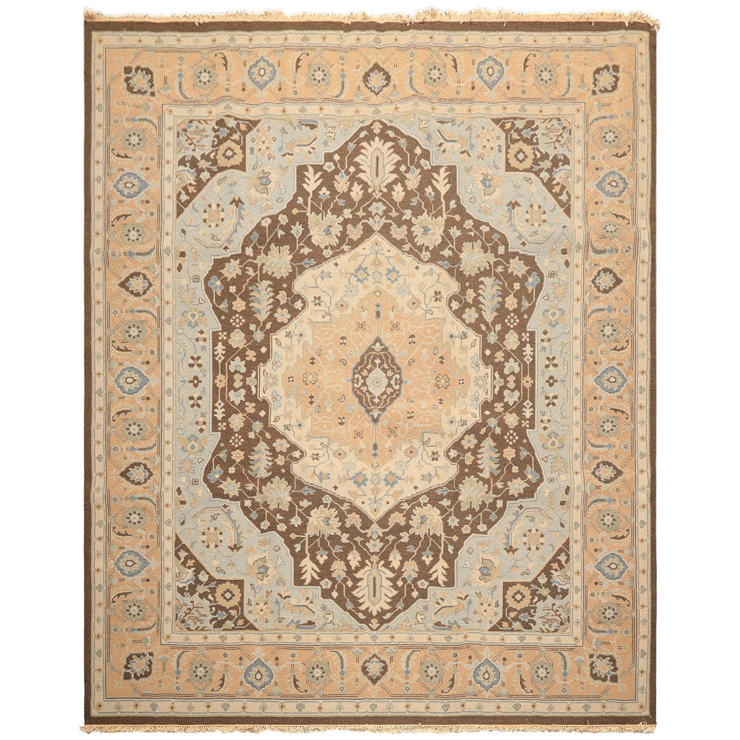 8x10 Peach, Brown, Mint Color Hand Knotted Soumak Wool Traditional Oriental Rug
