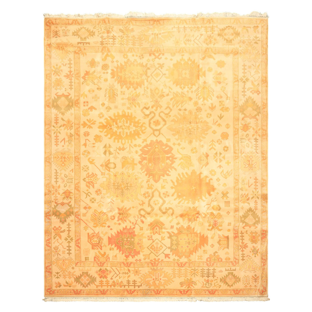 8x10 Ivory, Tan, Lime Color Hand Knotted Tibetan New Zealand Wool Traditional Oriental Rug