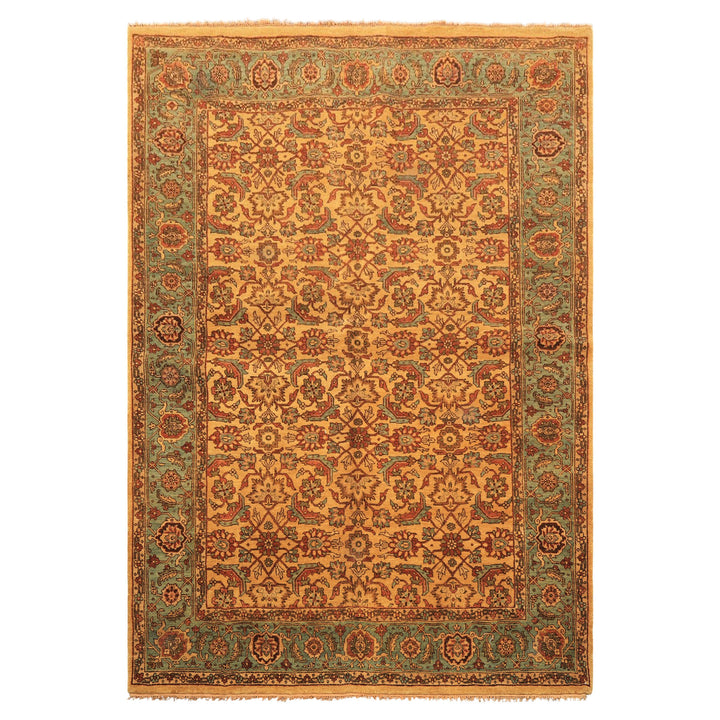 6x9 Gold, Turquoise, Rust Color Hand Knotted Oushak Wool Traditional Oriental Rug
