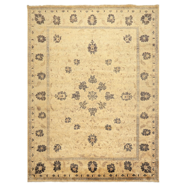 9x12 Beige, Brown, Chocolate Color Hand Knotted Oushak New Zealand Wool Transitional Oriental Rug