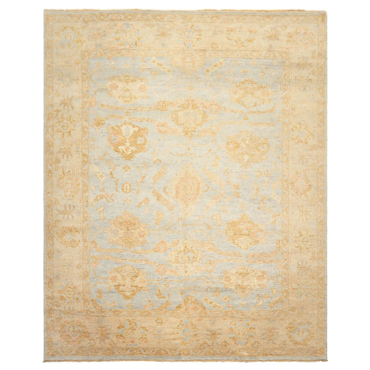 8x10 Blue, Slate, Taupe Color Hand Knotted Oushak Wool Transitional Oriental Rug