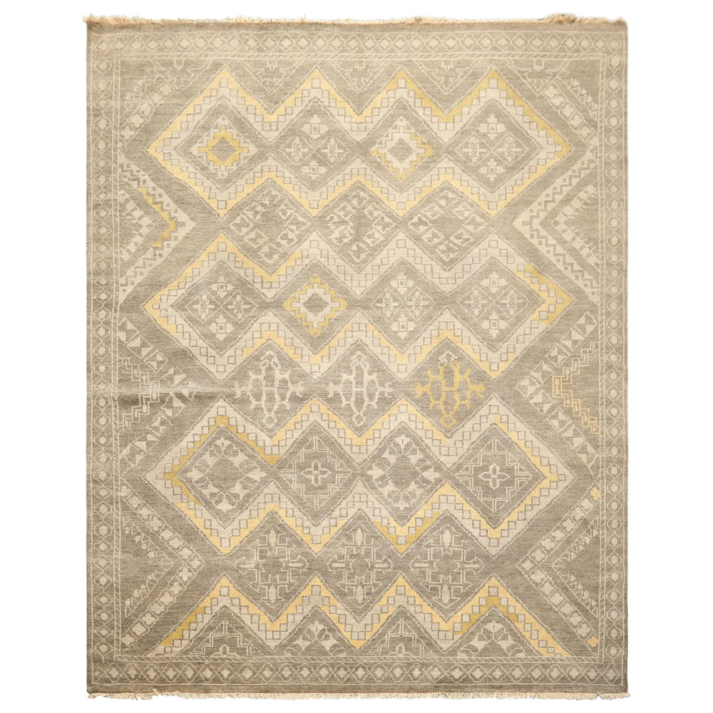 8x10 Mossy Gray, Gold, Muted earth tones Color Hand Knotted Oushak Wool Transitional Oriental Rug