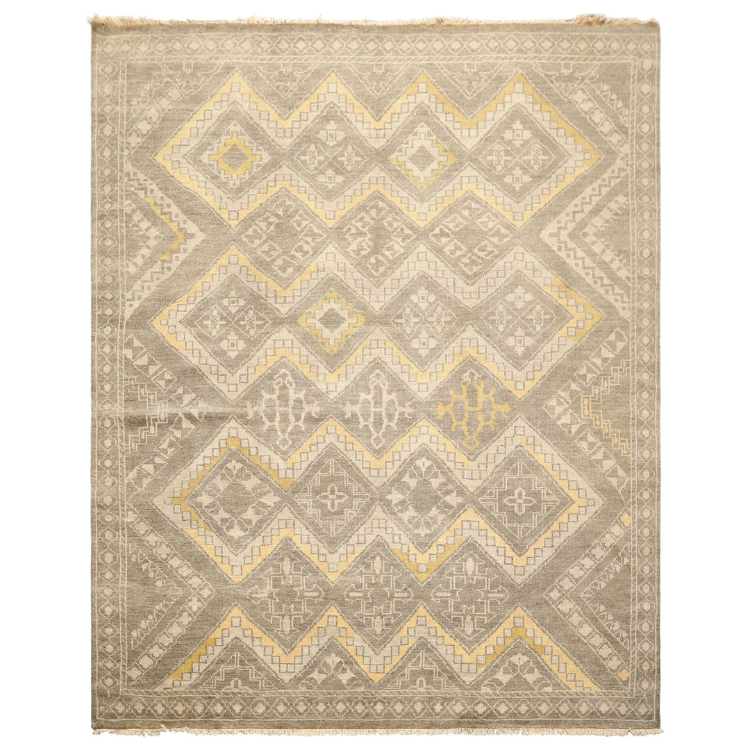 8x10 Mossy Gray, Gold, Muted earth tones Color Hand Knotted Oushak Wool Transitional Oriental Rug