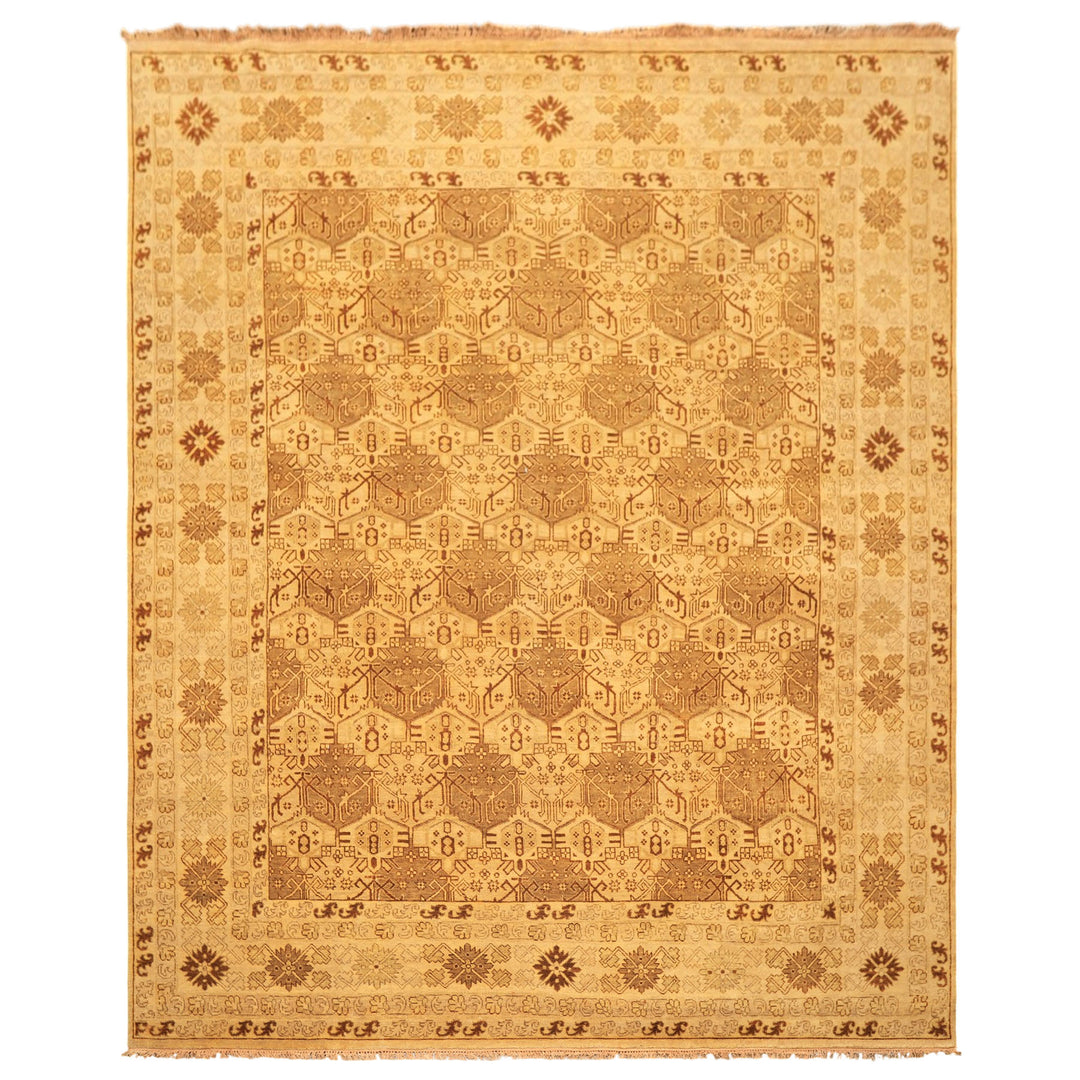 8x10 Gold, Rust, Tan Color Hand Knotted Oushak Wool Transitional Oriental Rug