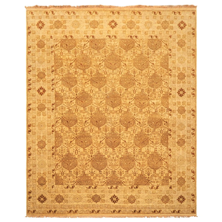 8x10 Gold, Rust, Tan Color Hand Knotted Oushak Wool Transitional Oriental Rug