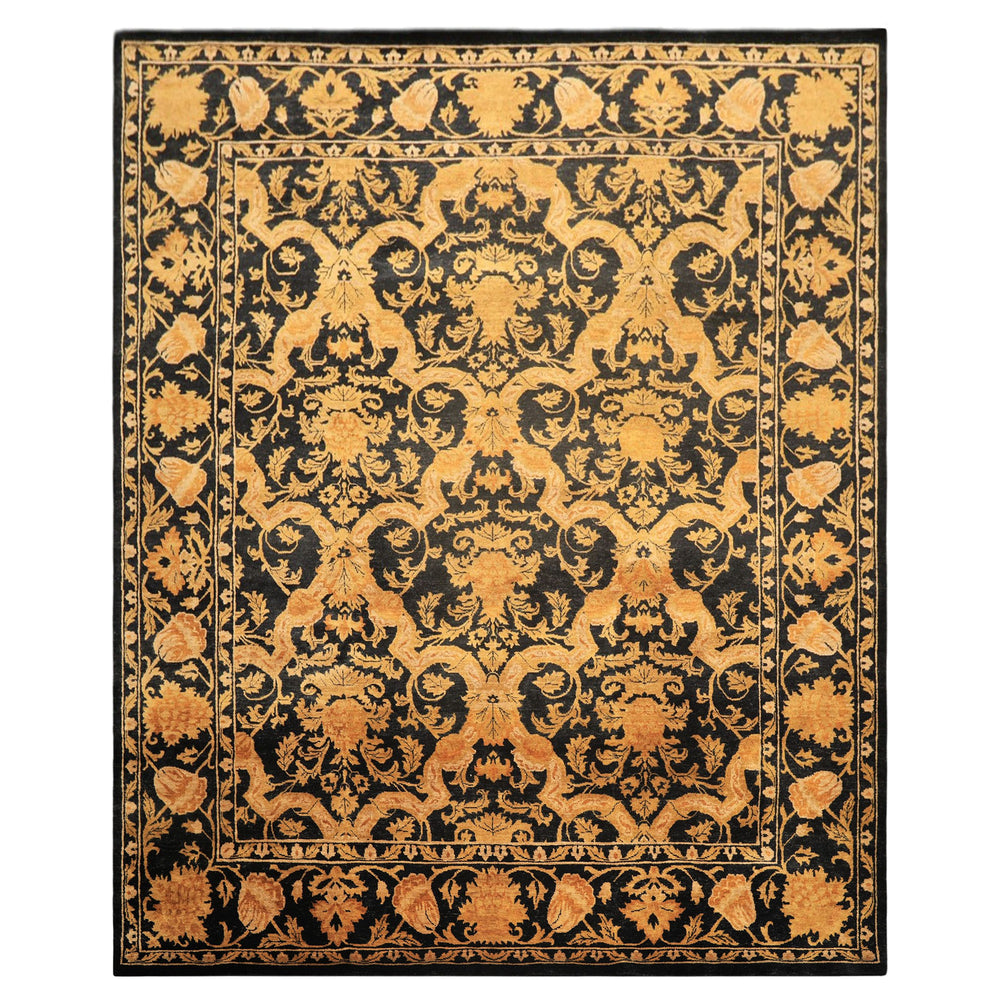 9x11 Black, Beige, Gold Color Hand Knotted Tibetan New Zealand Wool Transitional Oriental Rug