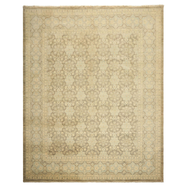 9x11 Brown, Aqua, Beige Color Hand Knotted Chobi Peshawar Wool Transitional Oriental Rug