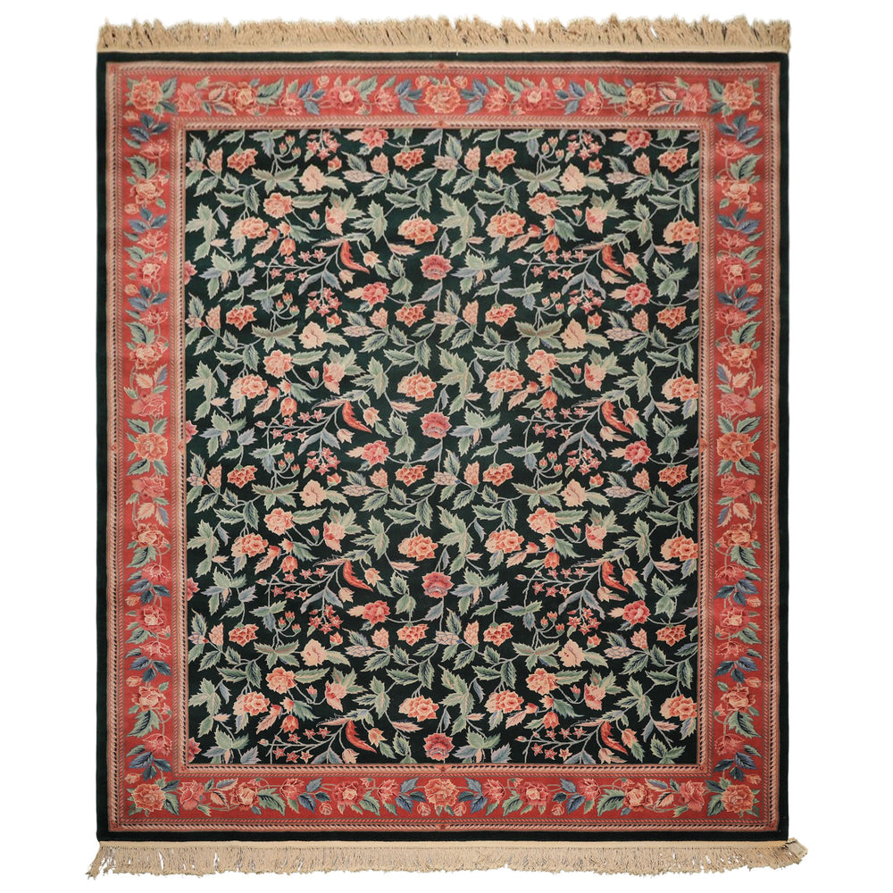 9x12 Emerald, Pink, Rose Color Hand Knotted Pak Persian Wool Traditional Oriental Rug