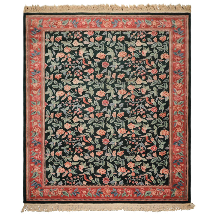 9x12 Emerald, Pink, Rose Color Hand Knotted Pak Persian Wool Traditional Oriental Rug
