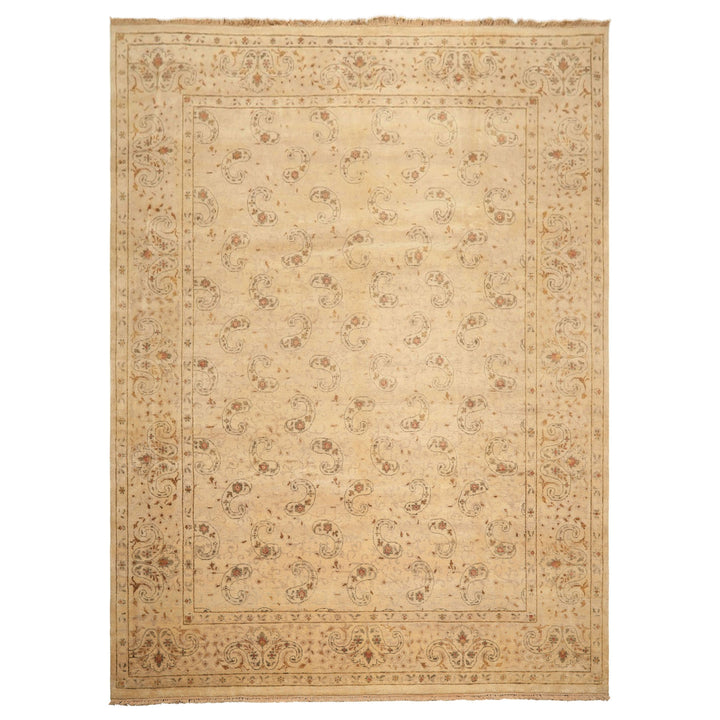 9x12 Beige, Caramel, Green Color Hand Knotted Agra Wool Traditional Oriental Rug