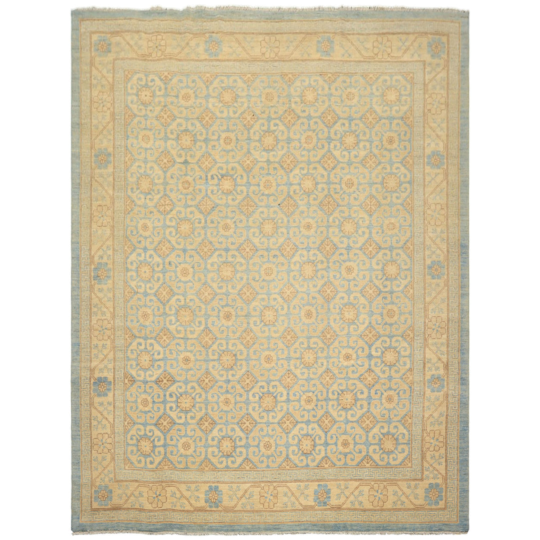 8x11 Beige, Aqua, Bown Color Hand Knotted Chobi Peshawar Wool Transitional Oriental Rug