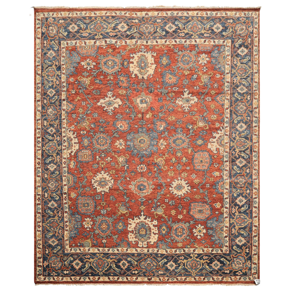 8x10 Rust, Navy, Ivory Color Hand Knotted Oushak Wool Traditional Oriental Rug