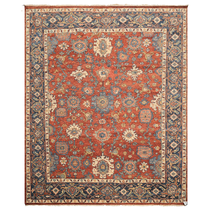 8x10 Rust, Navy, Ivory Color Hand Knotted Oushak Wool Traditional Oriental Rug