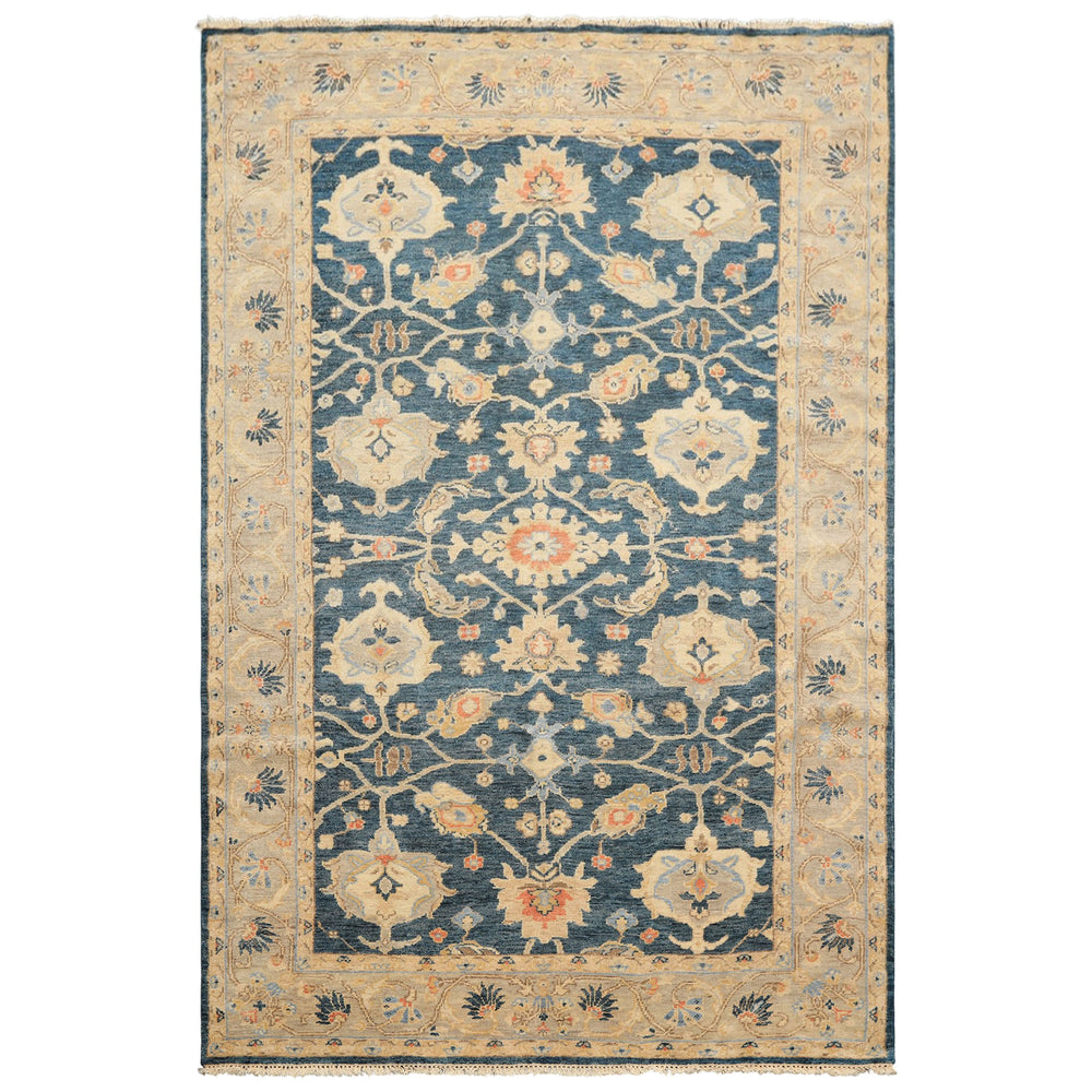 6x9 Navy, Gray, Beige Color Hand Knotted Oushak Wool Traditional Oriental Rug